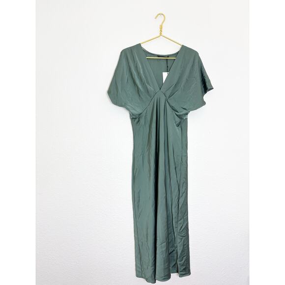 NWT Zara Green Satin Slip Midi Dress Sz Large Short Sleeve Cocktail Quiet Luxury - Picture 3 of 14